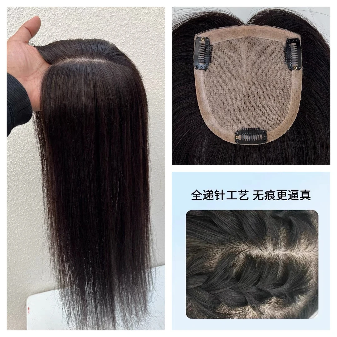 全递阵女士补发片朝鲜工艺全手织自然色辫子发仿真头皮逼真假发片