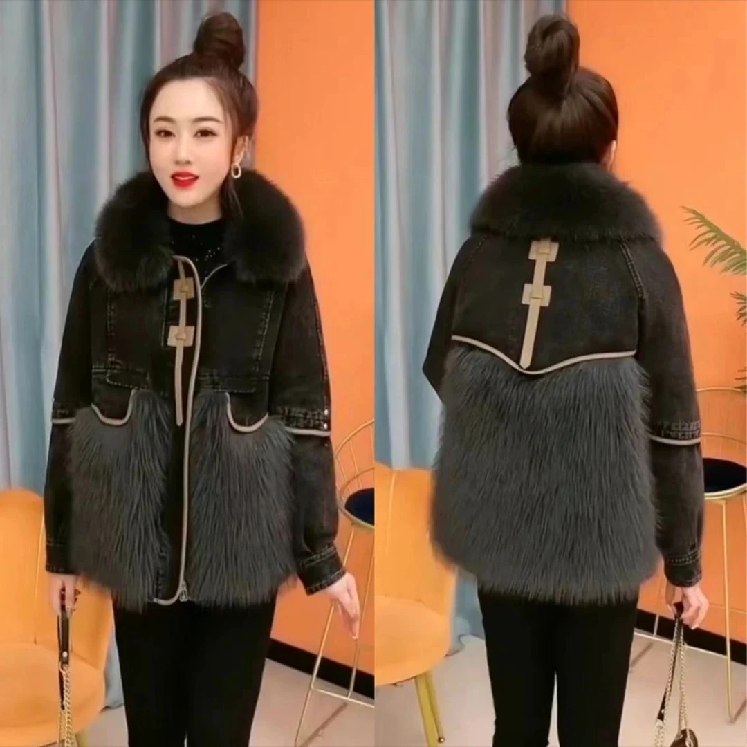 20259127网红炸街爆款牛仔外套加棉加厚女秋冬洋气显瘦拼接派克服