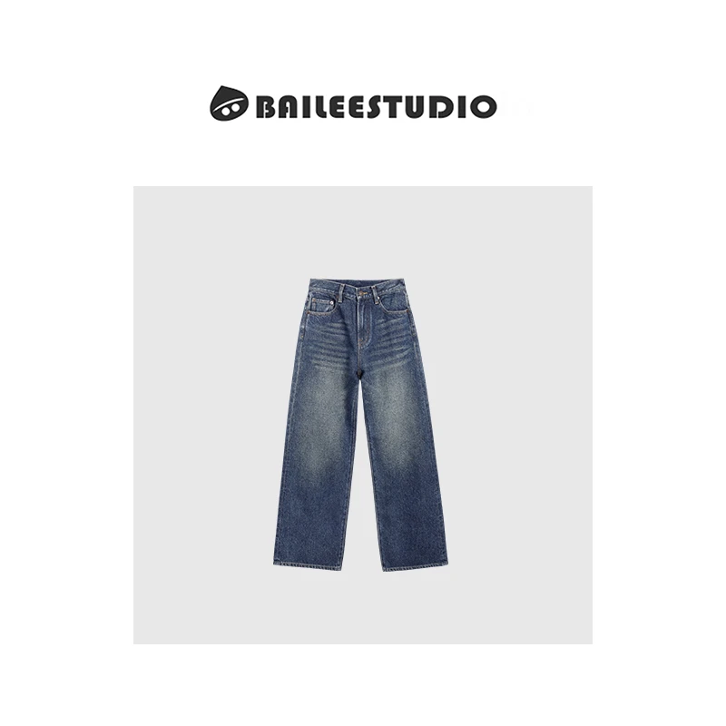 【柏栗良品】复古水洗直筒裤显瘦宽松百搭牛仔裤5119