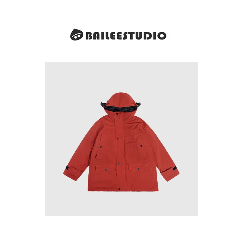 【柏栗良品】秋冬新品~工装风简约连帽撞色户外中长款羽绒服2516