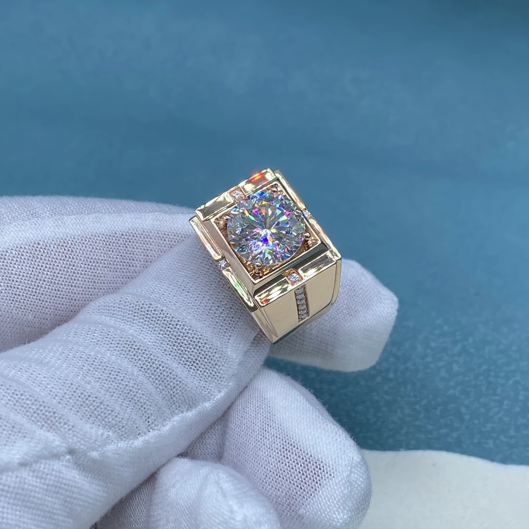 晶骉 【合成/培育】18K玫瑰金十字男戒5克拉 大气款男士 时尚经奢华