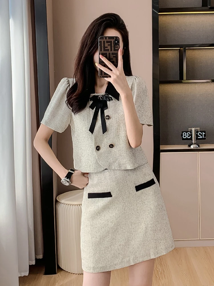 夏季2025新款短外套上衣女士半身裙两件套时尚套装小香风夏天显瘦