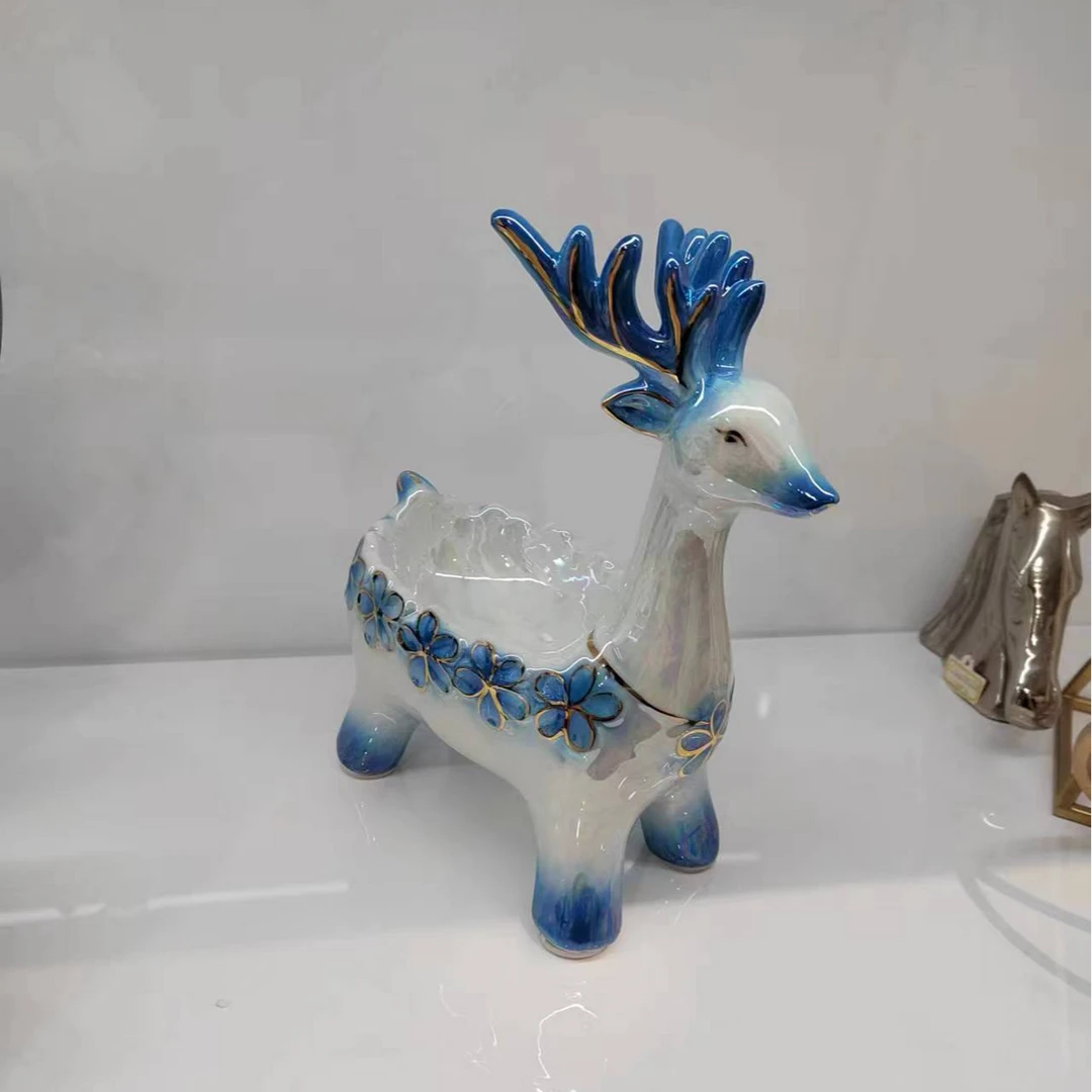 创意陶瓷炫彩轻奢精美小鹿收纳珐琅瓷纯手工描金家居时尚摆件
