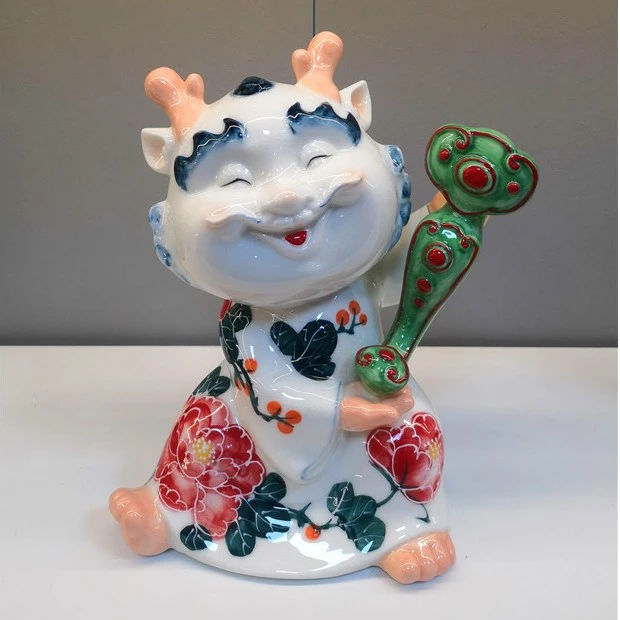 国潮开运聚财创意桌面小摆件龙年吉祥物陶瓷伴手礼品龙年吉祥如意