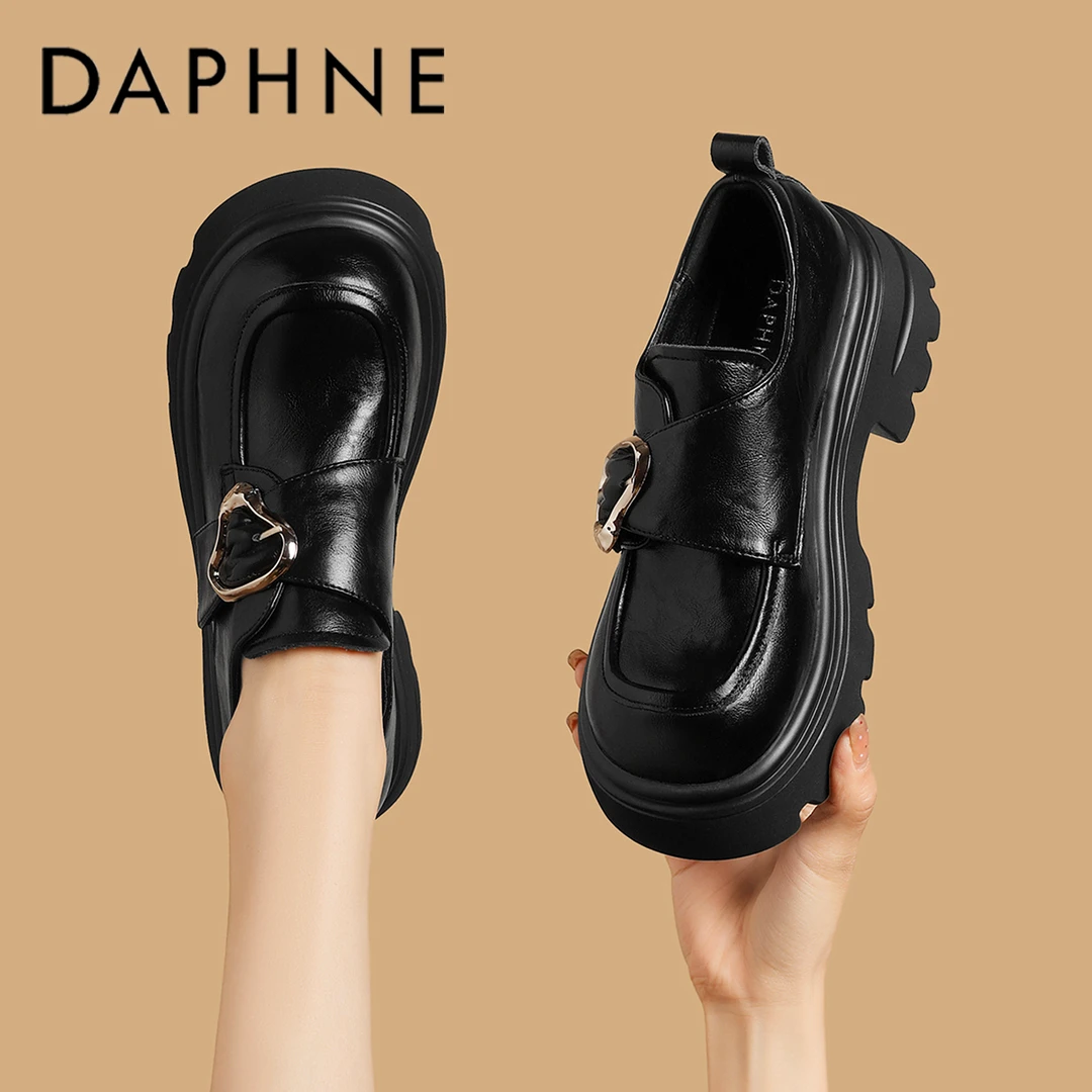 达芙妮百搭英伦风乐福鞋女2025秋季爆款厚底增高小个子粗跟小皮鞋