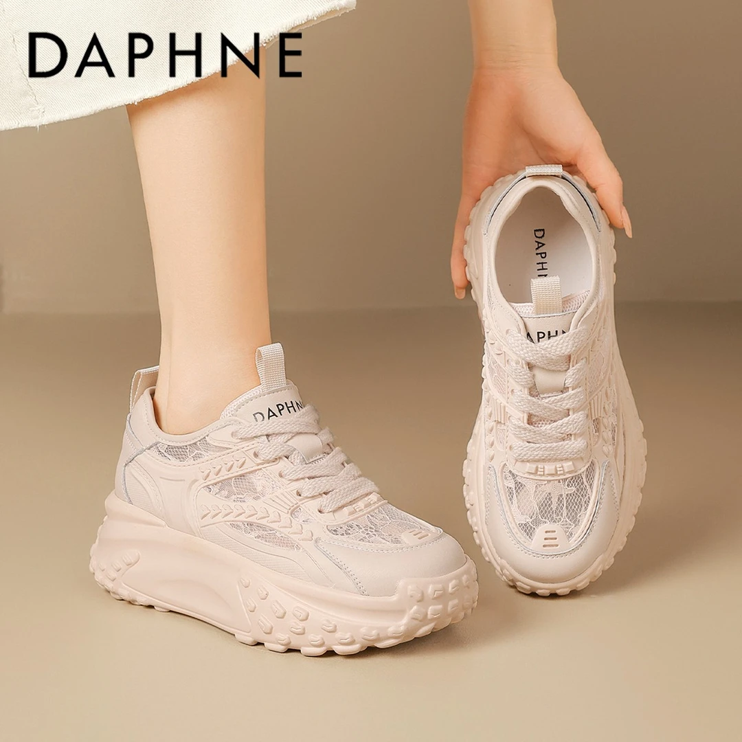 达芙妮厚底透气网面老爹鞋女款2024秋季新款低帮薄款休闲风运动鞋