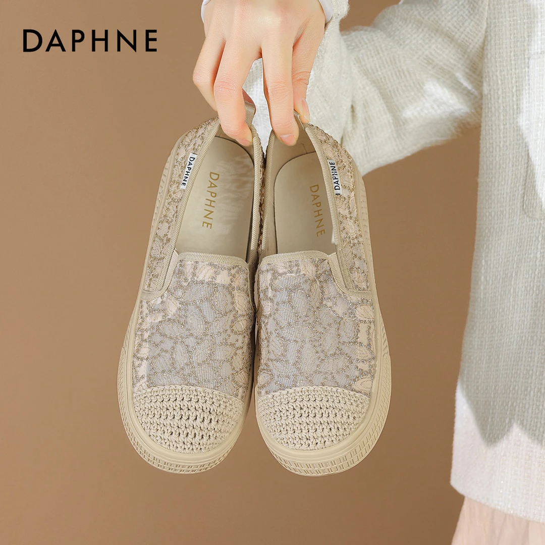 达芙妮厚底网面一脚蹬渔夫鞋女2025秋季爆款小香风女鞋透气单鞋子