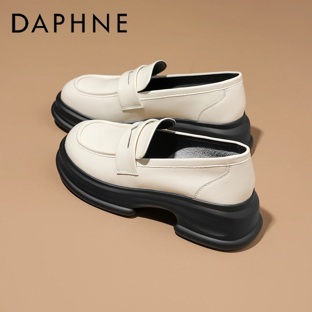 达芙妮乐福鞋女款2024秋季新款时尚英伦风小皮鞋增高百搭粗跟单鞋