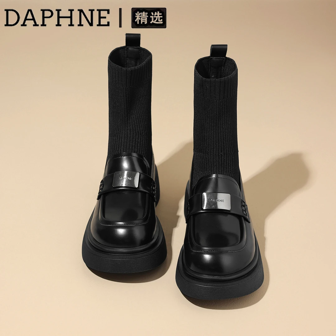 达芙妮品牌厚底弹力韩国瘦瘦靴女袜靴秋季爆款英伦风短靴女乐福鞋