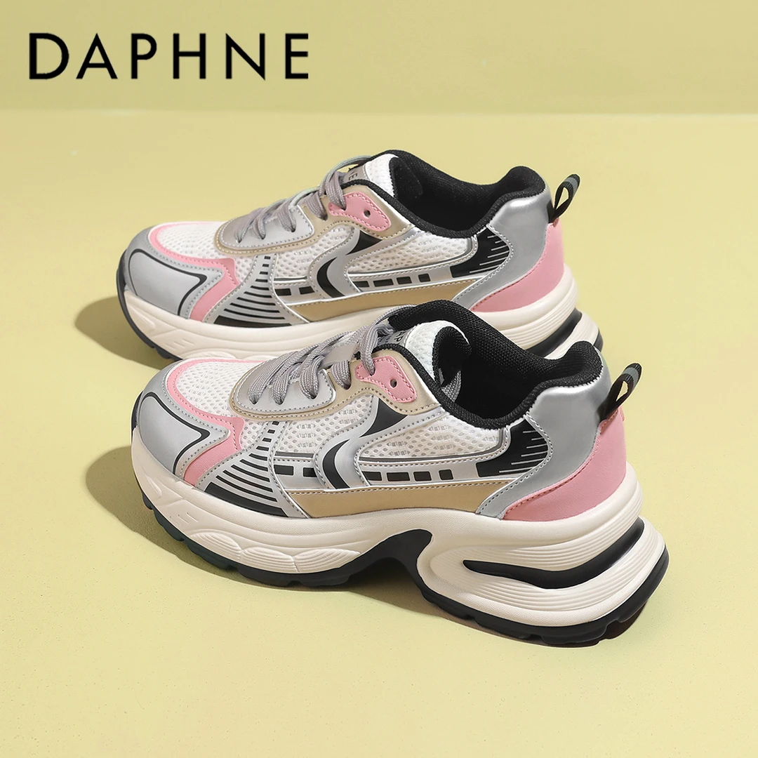 达芙妮银色老爹鞋女款2024新款秋季透气厚底时尚百搭休闲风运动鞋