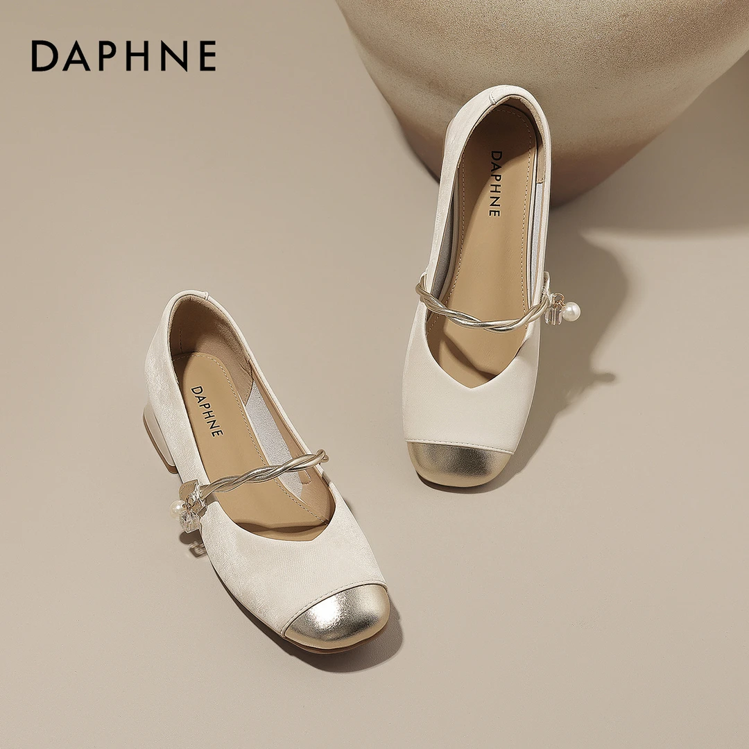 达芙妮粗跟玛丽珍女鞋2025夏季新款国风新中式真皮珍珠浅口单鞋女