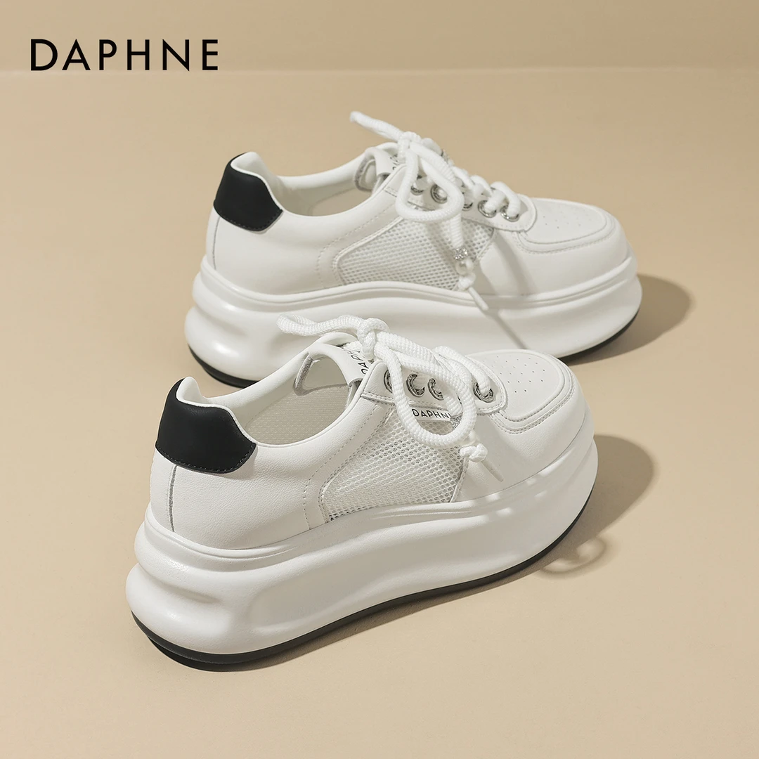 达芙妮厚底小白鞋女2025年新款爆款时尚百搭透气薄款休闲增高板鞋