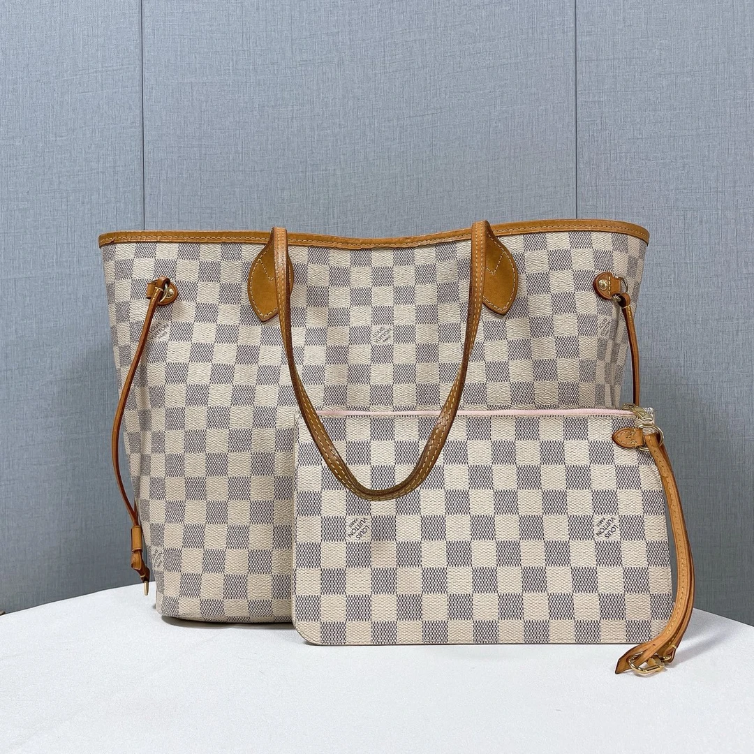 95新 LOUIS VUITTON PARIS 0815白棋盘nf 芯片款大 托特子母包