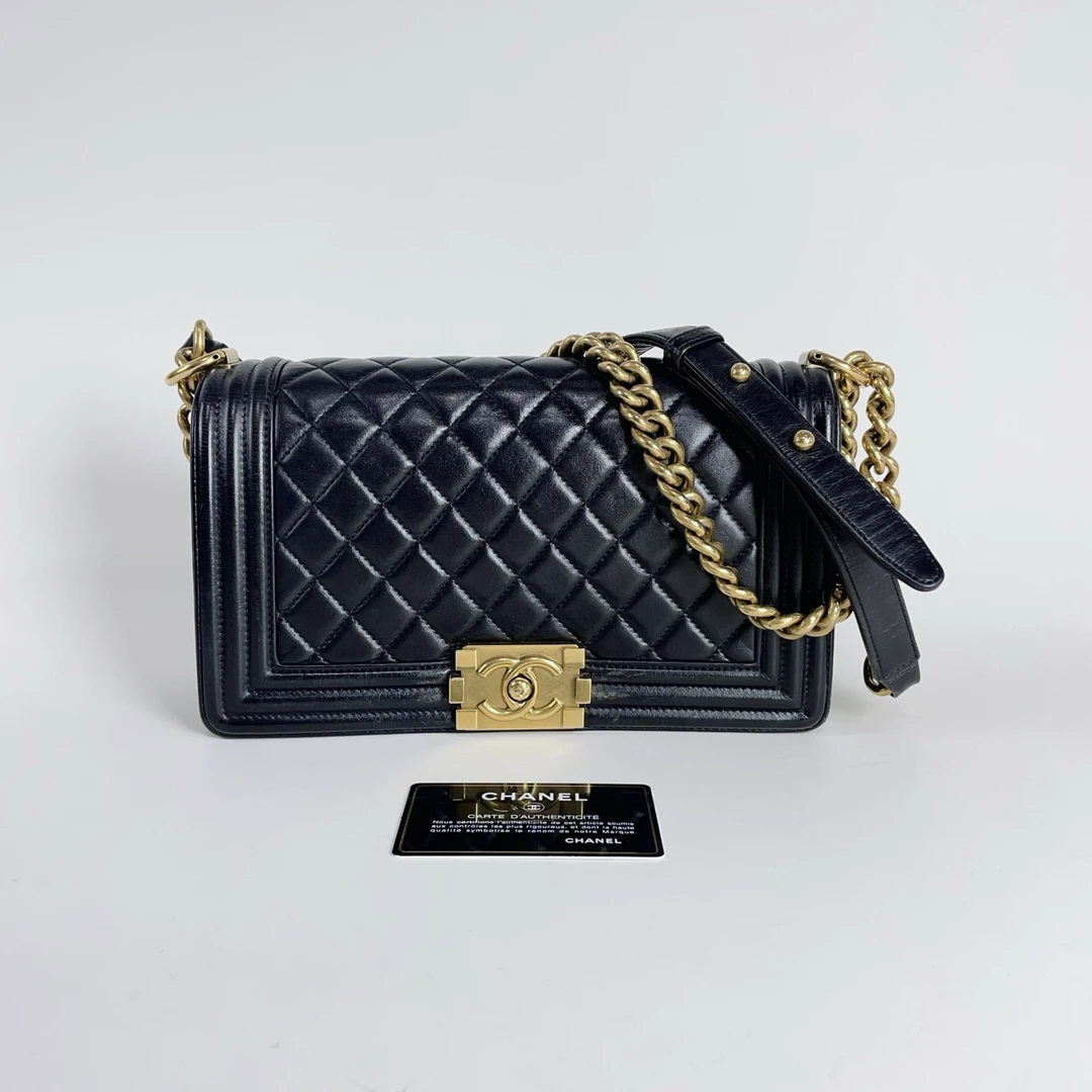 95新 Chanel/香奈儿 香奈儿 leboy 中号 黑金  长25cm 单肩包