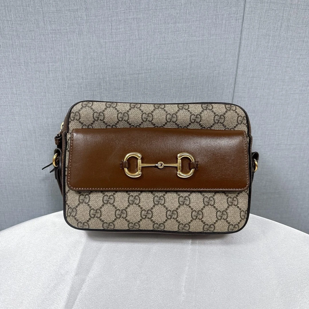 99新 GUCCI/GUCCI 古驰棕色经典马衔扣肩包单肩