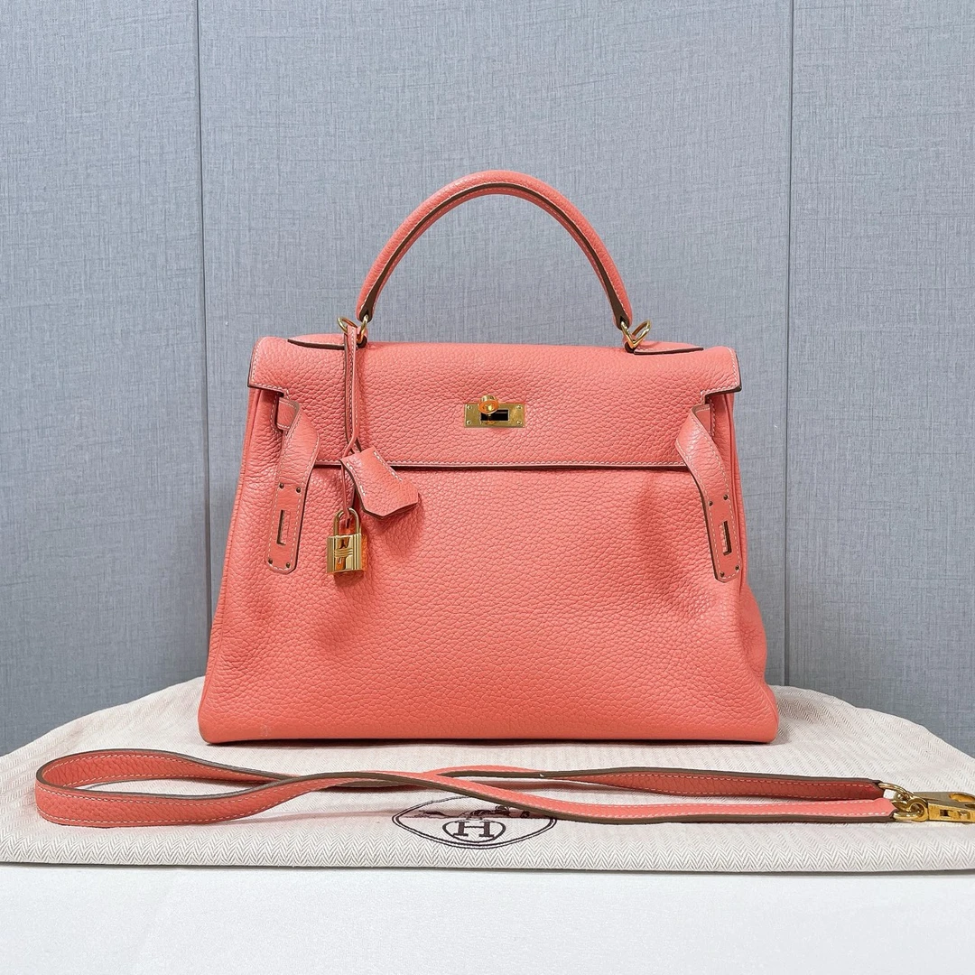 99新 Hermes/爱马仕 爱马仕/Hermes kelly32 龙虾粉 框Q 包包