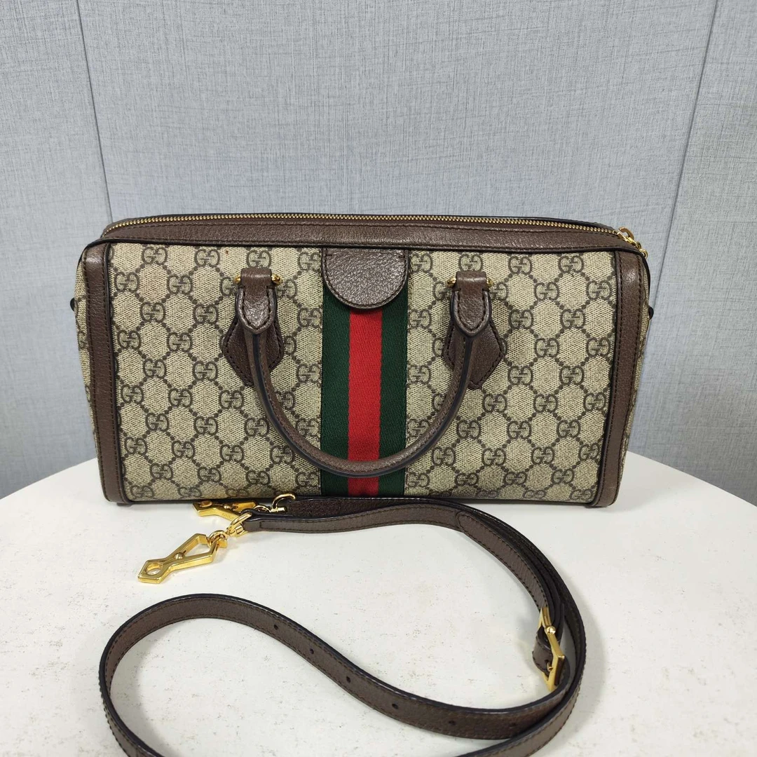 99新 GUCCI/古驰 0835古驰经典老花帆布皮单肩斜挎手提包