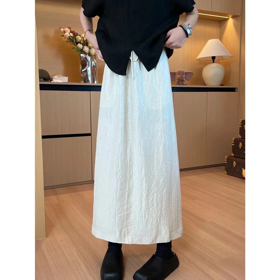 Zz/张张私服  夏季黑色简约反向设计百搭醋酸休闲半身裙 2403B851