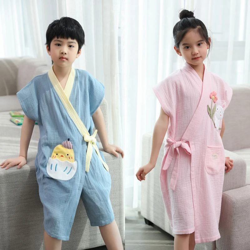 【如之纺】儿童浴巾纯棉纱布可穿男女孩中大童洗澡家用全棉可爱浴袍