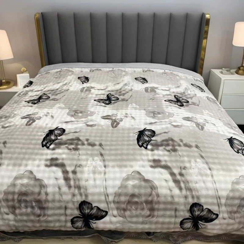 辰美【灰色蝴蝶泡泡绒高克重被】2.3*2.0CM亲肤柔软防静电冬被