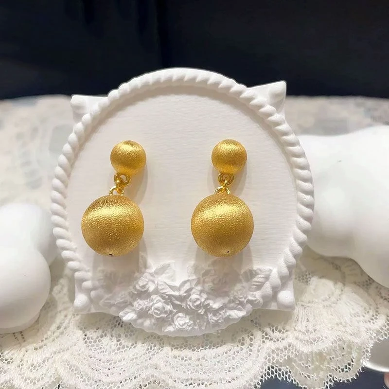 铜合金耳饰 新款有球必应黄金色耳饰拉丝球弯钩耳坠时尚ins风耳钉