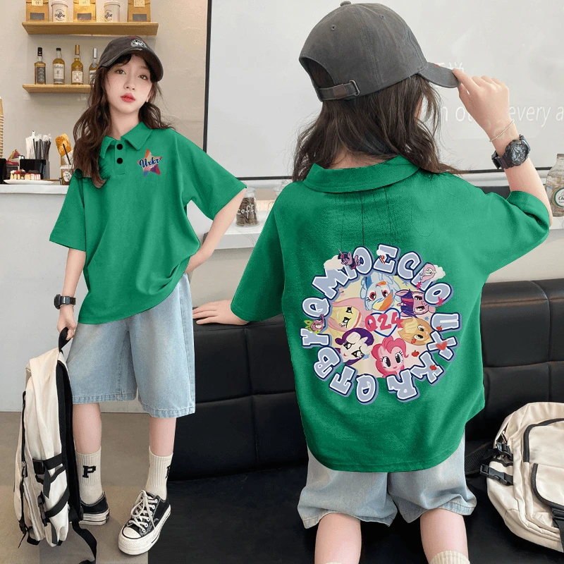 2024新款纯棉中大童6-14岁女孩子洋气百搭爆款女童POLO衫短袖T恤A