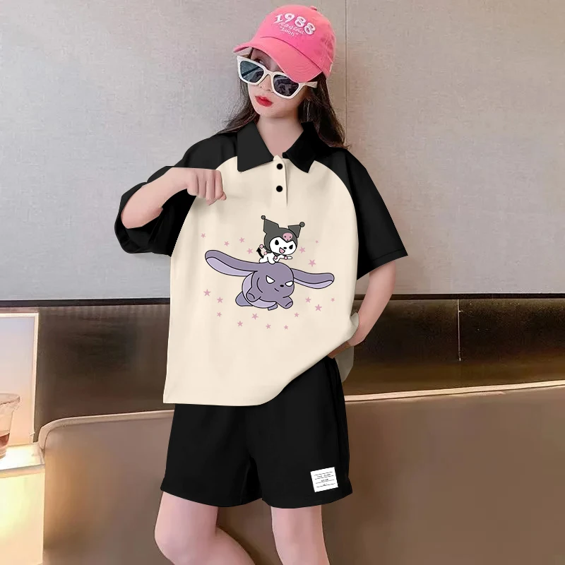 儿童装中大童8-15岁女童装运动休闲翻领套装洋气夏季POLO衫短袖韩