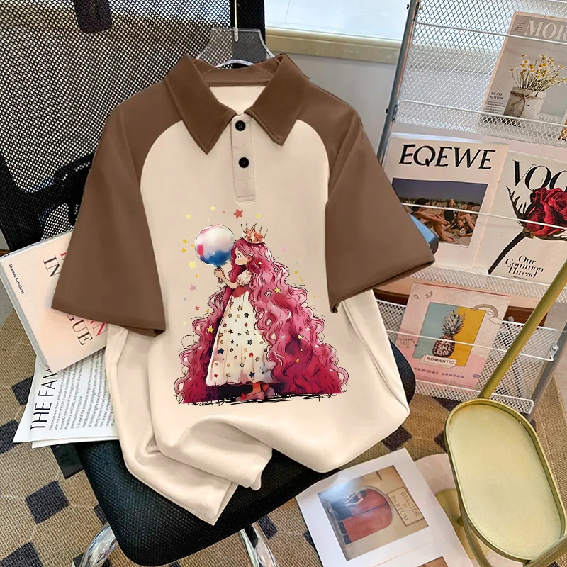 新品潮流女童宝宝polo衫大码夏季休闲复古撞色拼接宽松翻领短袖潮