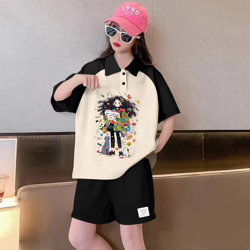 夏季女童儿童拼色polo衫女孩polot恤衫短袖新款休闲宽松百搭翻领T