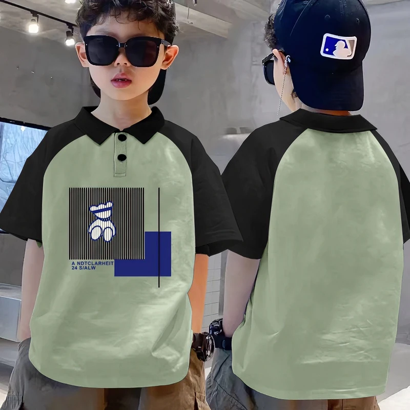 儿童polo衫男童2024新款爆款网红t恤上衣休闲运动男孩翻领短袖ins