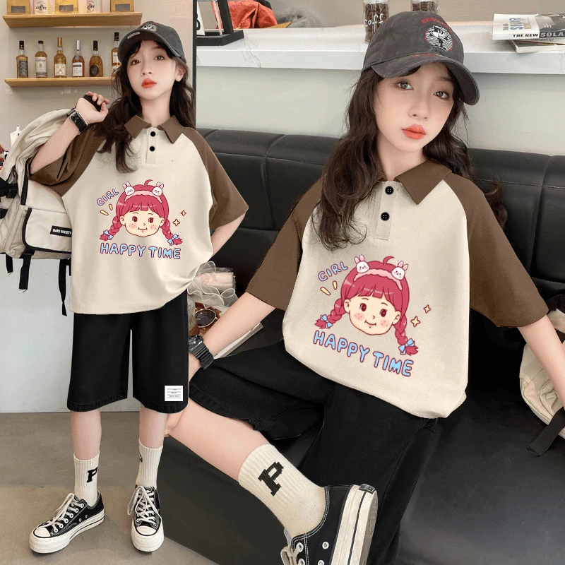 女童短袖Polo衫夏装套装2024新款洋气夏季大童运动短裤休闲两件套