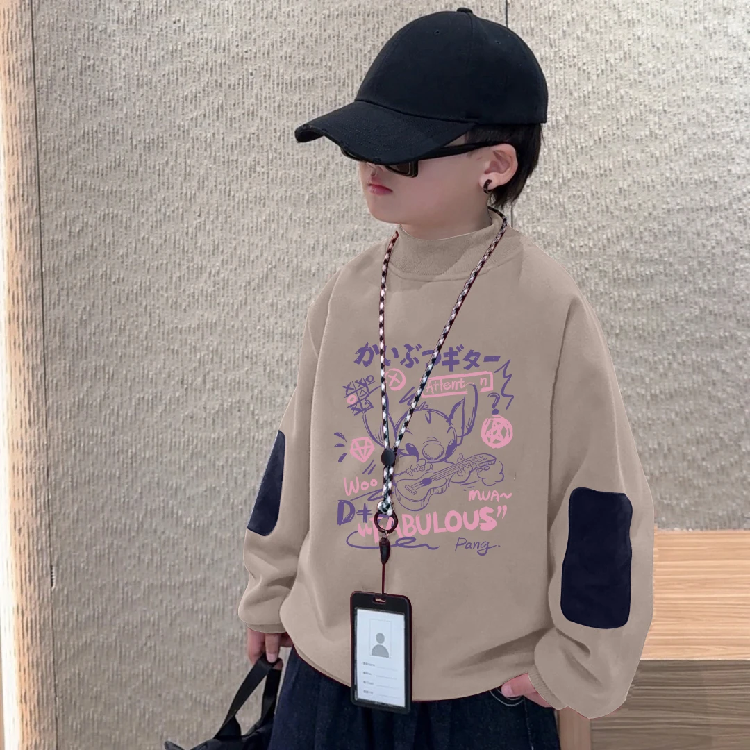 男孩加绒卫衣冬季中大儿童休闲男童加厚仿兔绒打底衫冬装保暖上衣