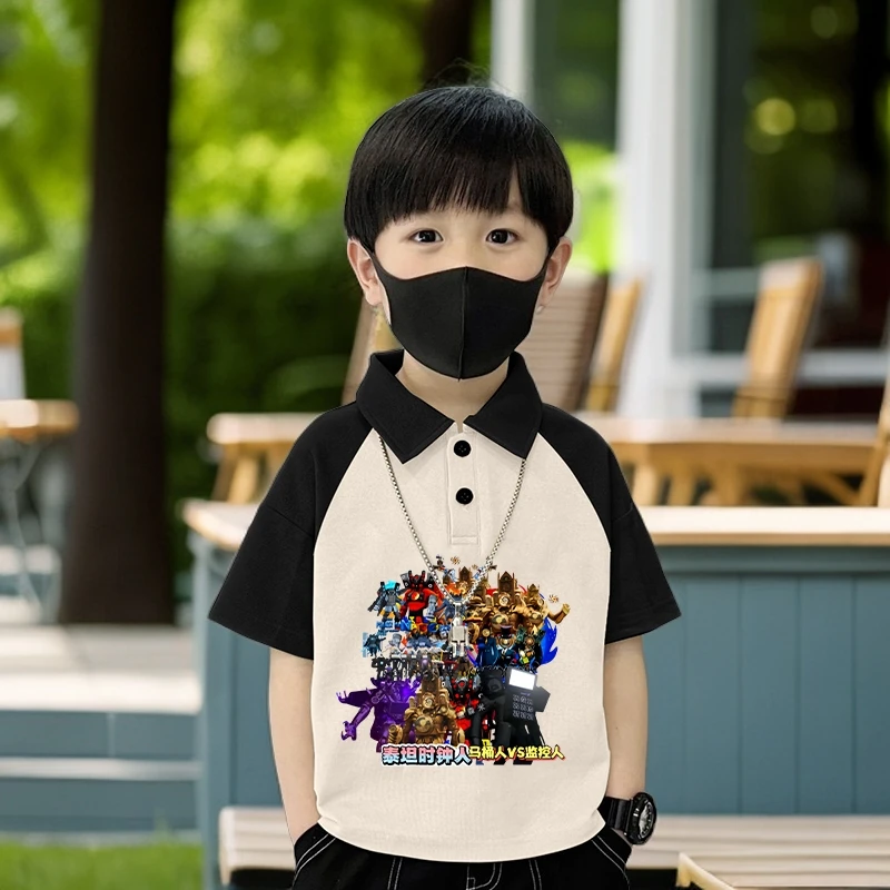 夏季儿童装监控人大战泰坦人男童装6-12岁潮款撞色POLO衫韩版短袖