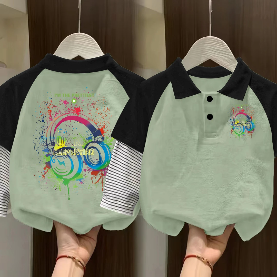 儿童秋季新款翻领卫衣男女童polo长袖上衣中大童印花打底秋冬季韩