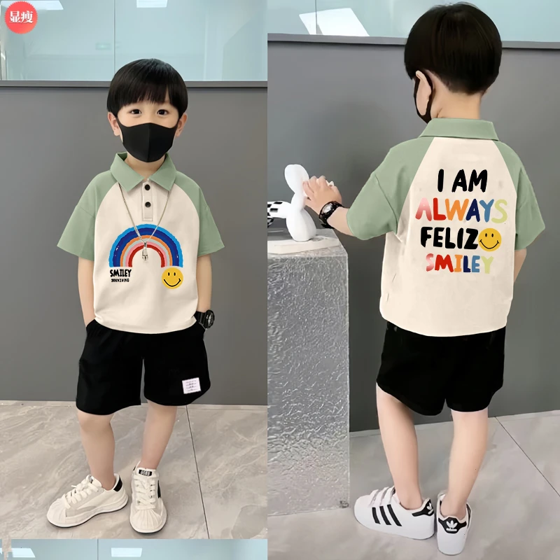 中大童8-15岁男童polo衫儿童装休闲翻领套装男童夏装套装男孩帅气