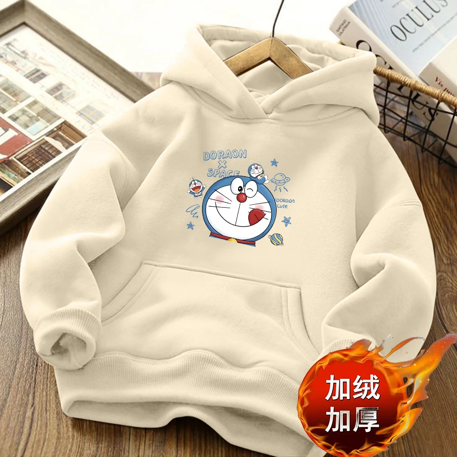 日系秋冬季哆啦A梦女童男童卫衣秋款2024新款爆款加绒加厚连帽T恤