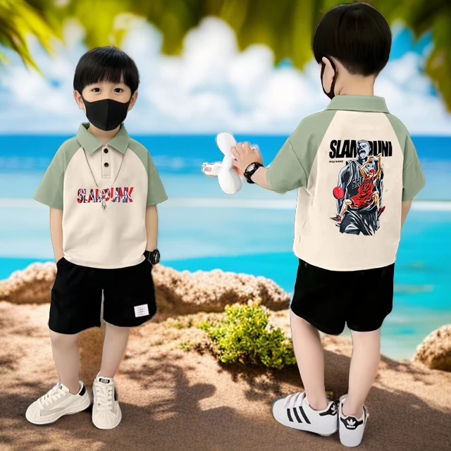 夏季洋气中大童8-15岁男polo衫时尚帅气翻领短袖男孩学生T恤套装