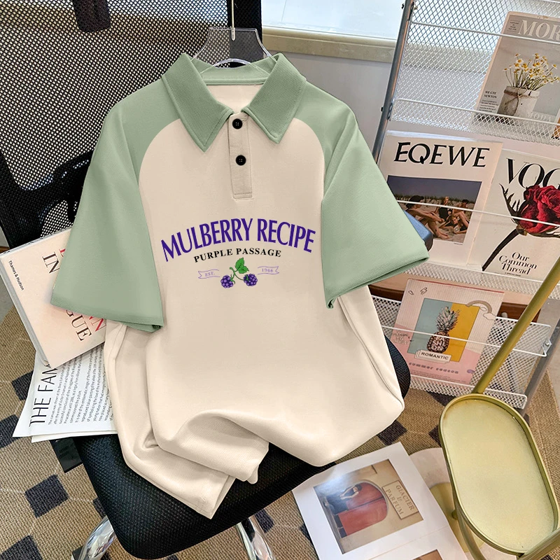 夏季女童POLO衫撞色拼色女孩学生新款短袖趣味文字时尚翻领T恤潮A