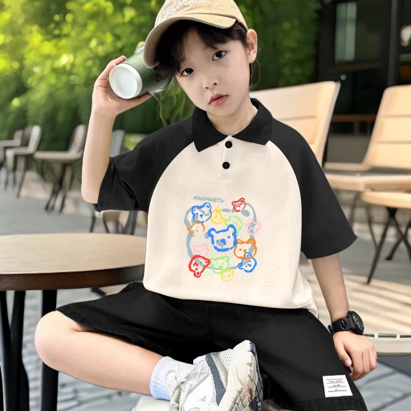 网红新款男童夏季潮款运动时尚拼接POLO衫T恤韩版男孩运动短袖ins