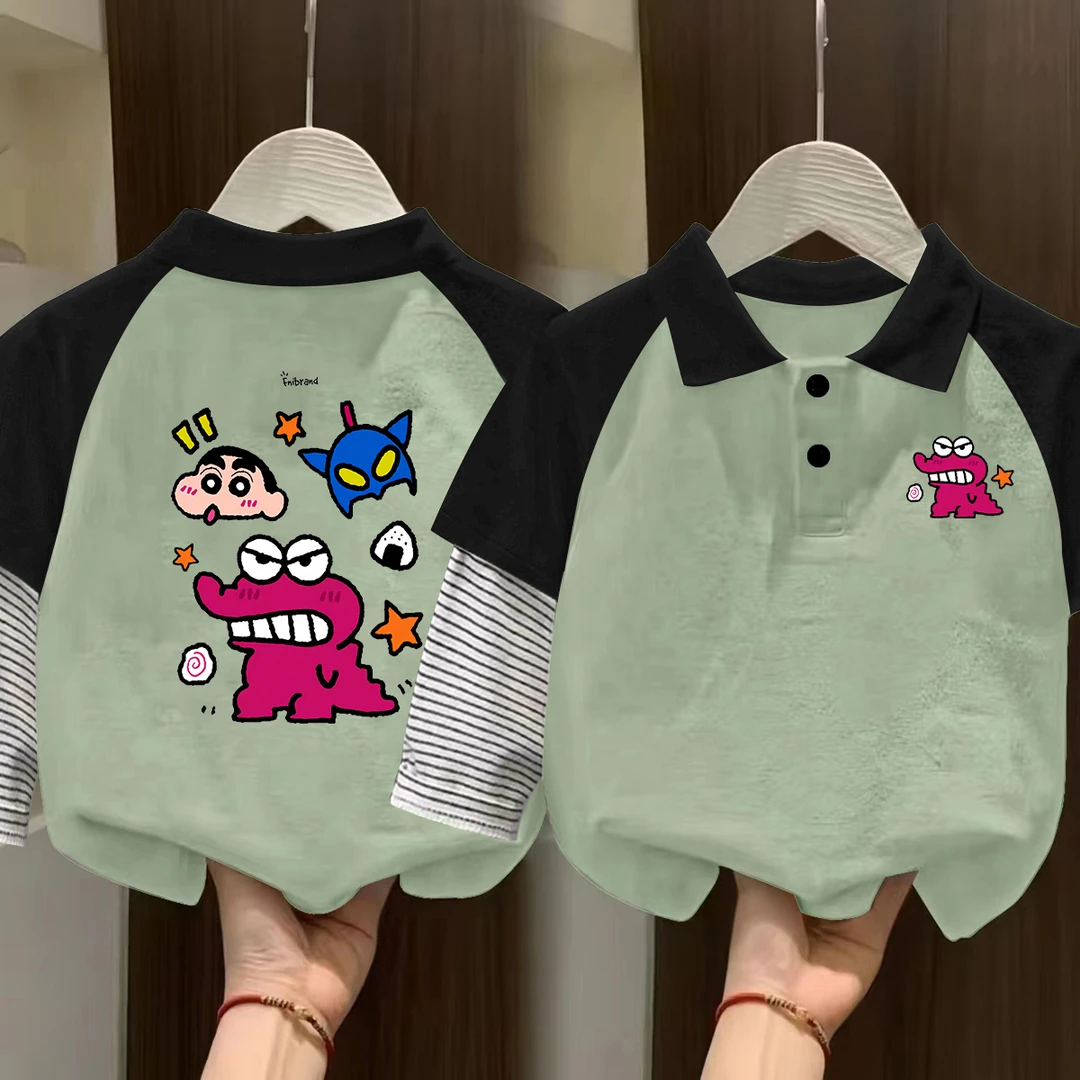 中大童男童女童POLO衫翻领条纹帅气拼接长袖春秋新款打底衫韩版潮