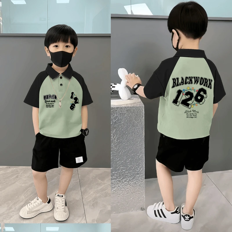 儿童polo衫男童童装女童6-12岁套装潮流夏季新款中大童短袖短裤潮