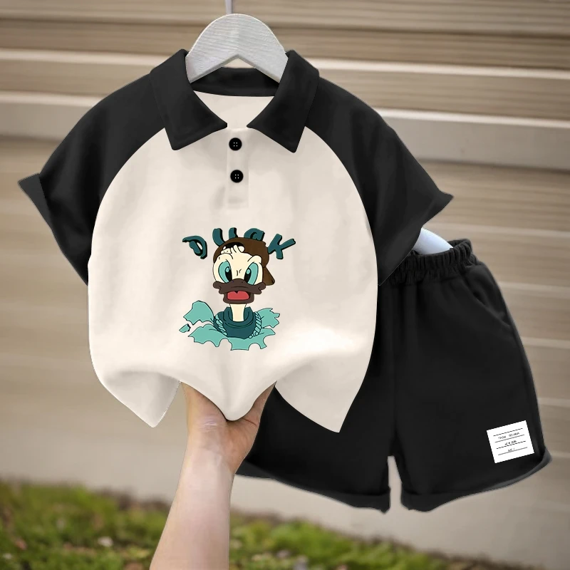 夏日新品男童套装6-12岁潮款男孩子帅气炸街卡通印花短袖俩件装韩