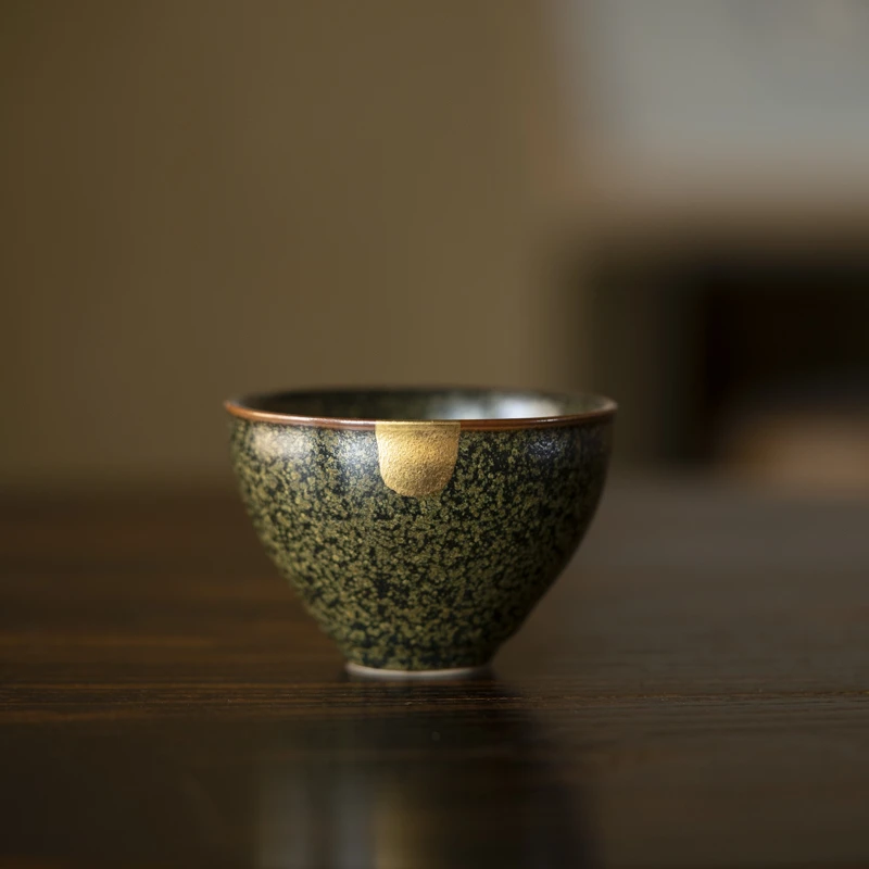 【静姐小院】茶杯茶叶末主人杯陶瓷鎏金茶杯手工90CC（X2236）