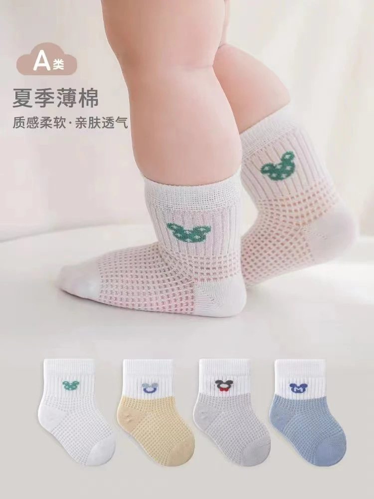 婴儿袜子夏季网眼薄款米奇可爱凉爽透气新生儿棉袜
