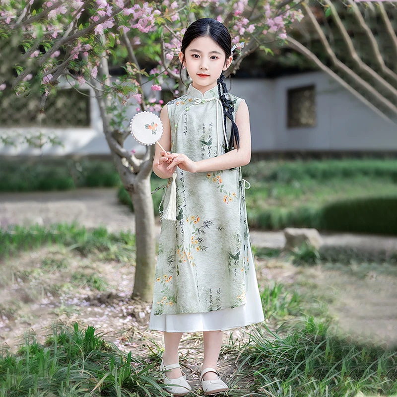 儿童复古中式旗袍中国风2024新款夏季薄款小女孩旗袍裙女童民国风