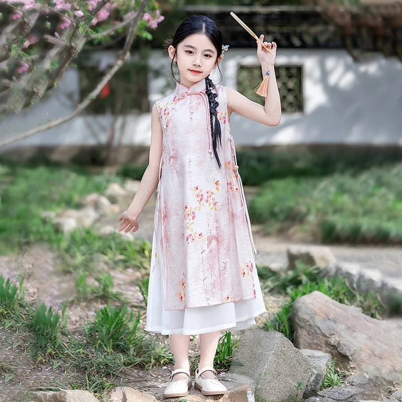旗袍女童新中式2024新款奥黛夏季薄款儿童民国风高端连衣裙中国风