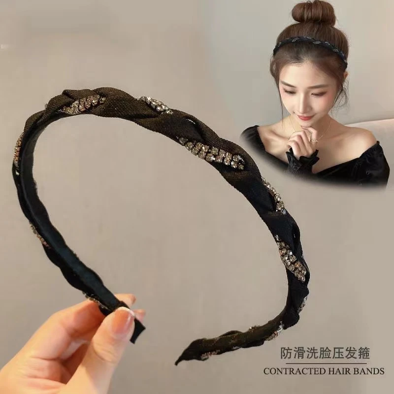 高级感轻奢发箍发卡细边带钻麻花压发头箍洗脸防滑百搭女发卡头饰