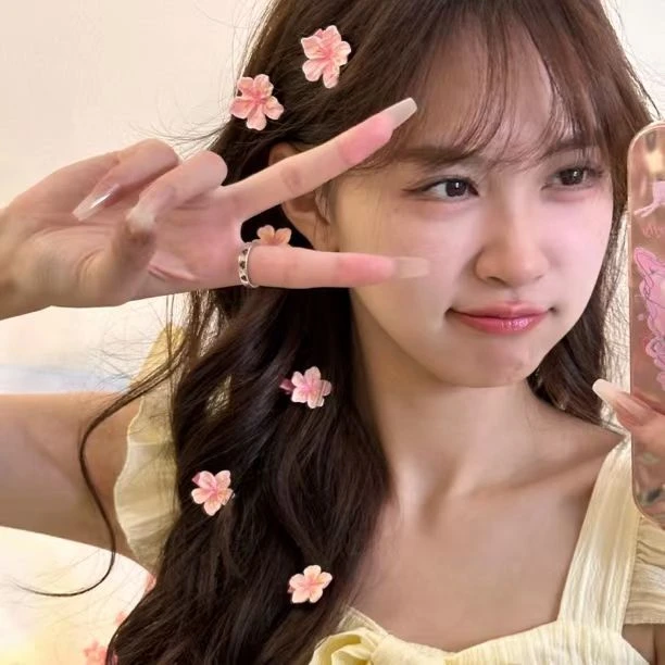 温柔粉色樱花发夹甜美少女奶油质感可爱前额侧边碎发bb夹发饰发卡