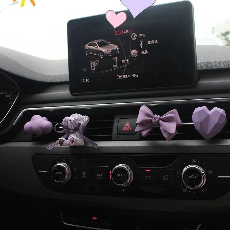 车载香薰紫色系蝴蝶结爱心小熊卡通汽车空调出风口香水扩香石装饰