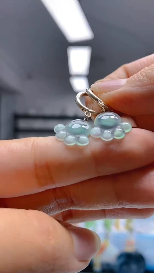 【闪购商品】翡翠耳饰银S925镶嵌334翡翠耳包